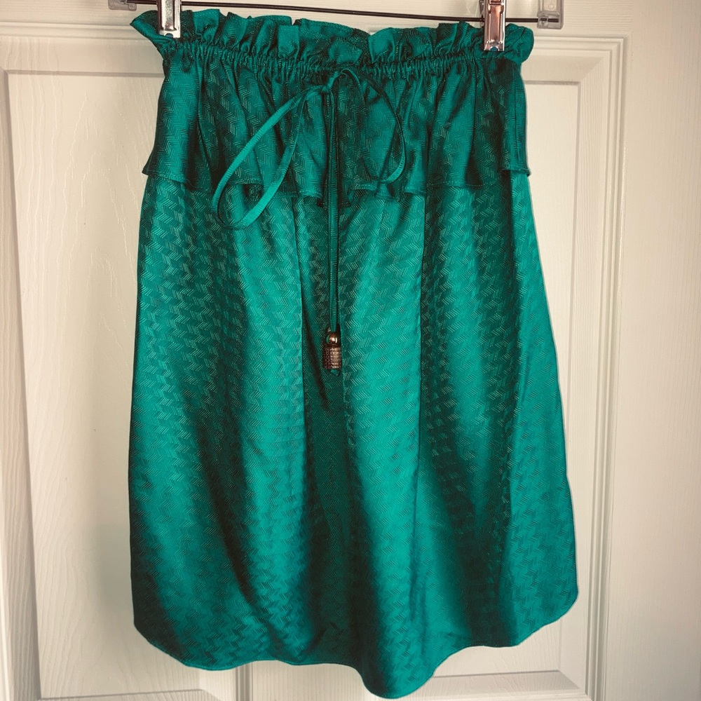 Anthropology Milly of NY Silk Emerald Green Chevron Ruffle Hem Skirt sz 0